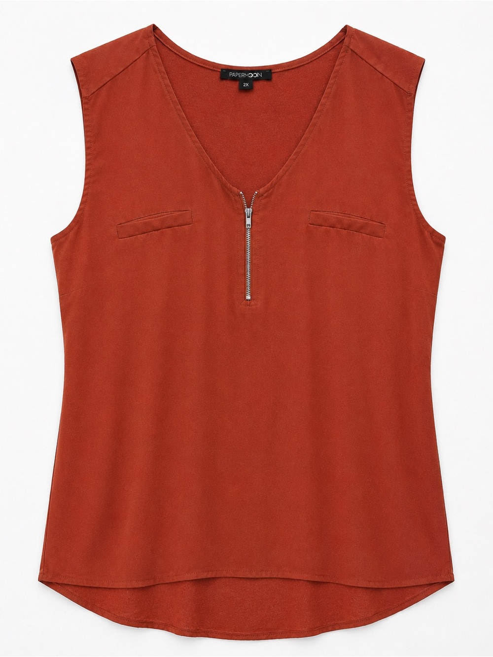 Papermoon Rust-Orange V-Neck Zip Sleeveless Blouse